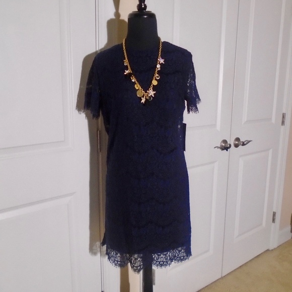 LULUS NWT 'Take Me to Brunch' Navy Lace Shift Dress - Picture 4 of 9